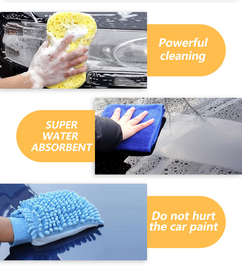 Juego de toallas de esponja de guante de limpieza de chenilla de microfibra para lavado de autos de 5 piezas